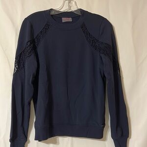 Betsey Johnson Women’s Size Small Navy Blue Long Sleeve Lace Trim Sweatshirt